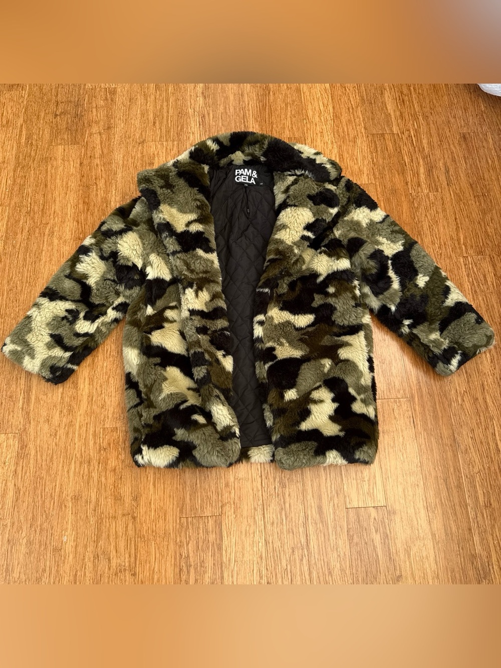 PAM & GELA Faux Fur Camouflage Coat - Green